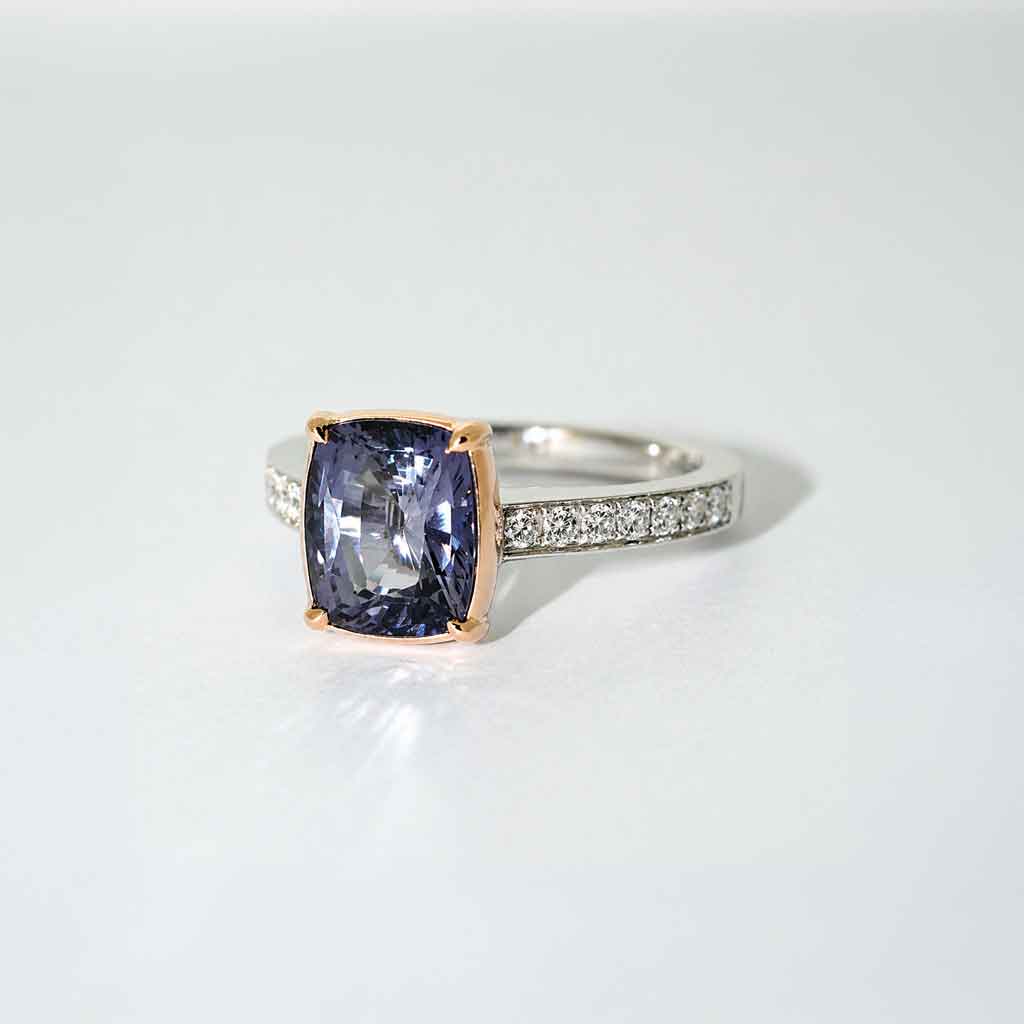 Florence - cushion cut grey spinel & diamond ring - Lizunova