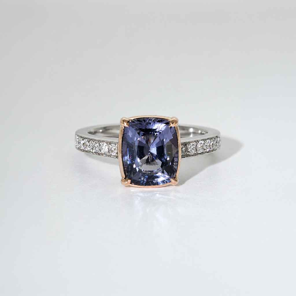 Florence - cushion cut grey spinel & diamond ring - Lizunova