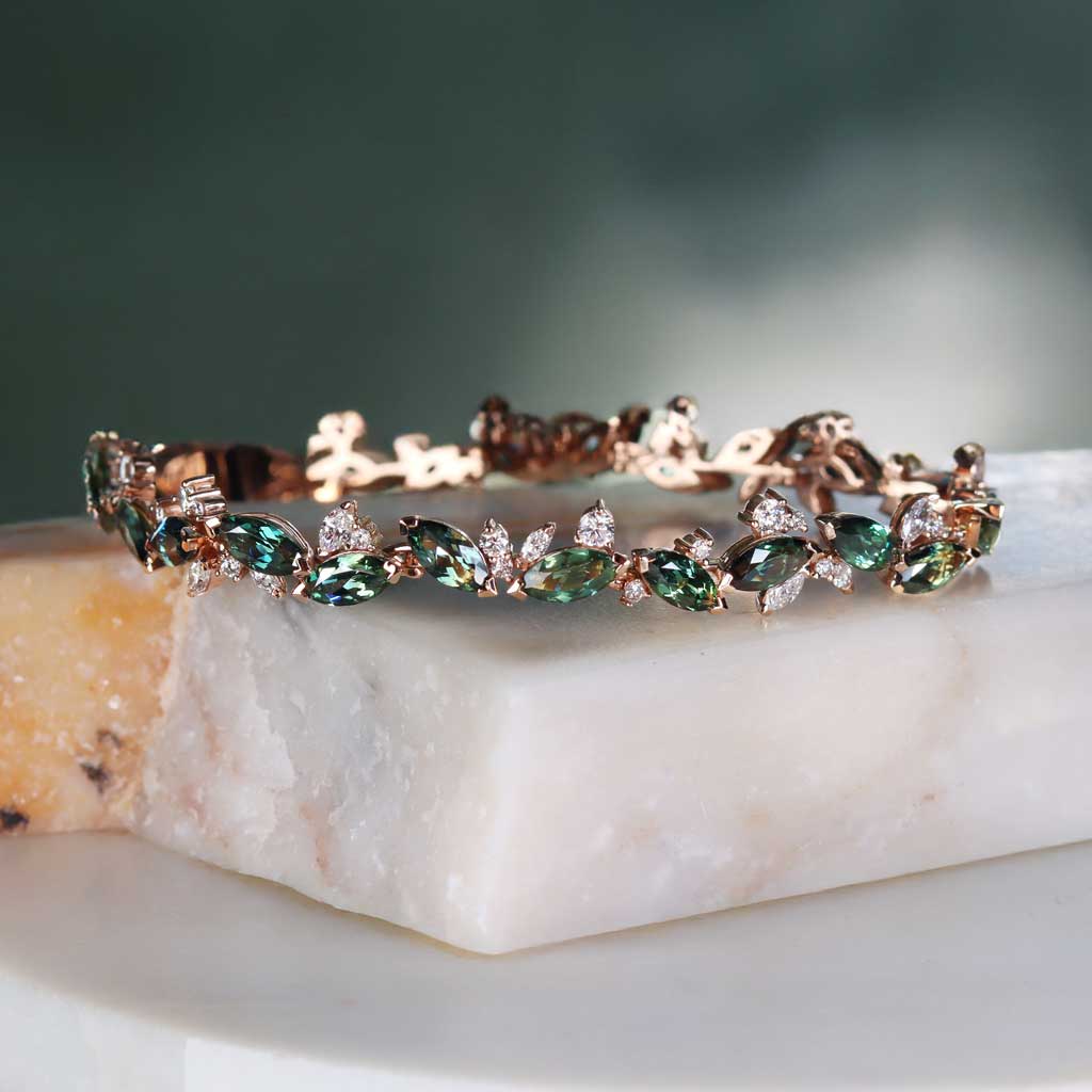 Bespoke Australian sapphire & diamond bracelet in 18k rose gold, Sydney jeweller Lizunova Fine Jewels