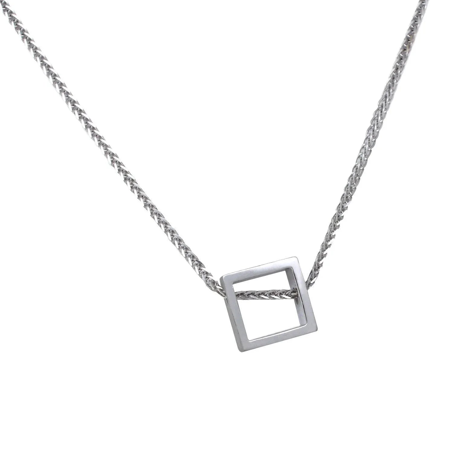 Geometric | Square white gold pendant necklace - Lizunova Fine Jewels