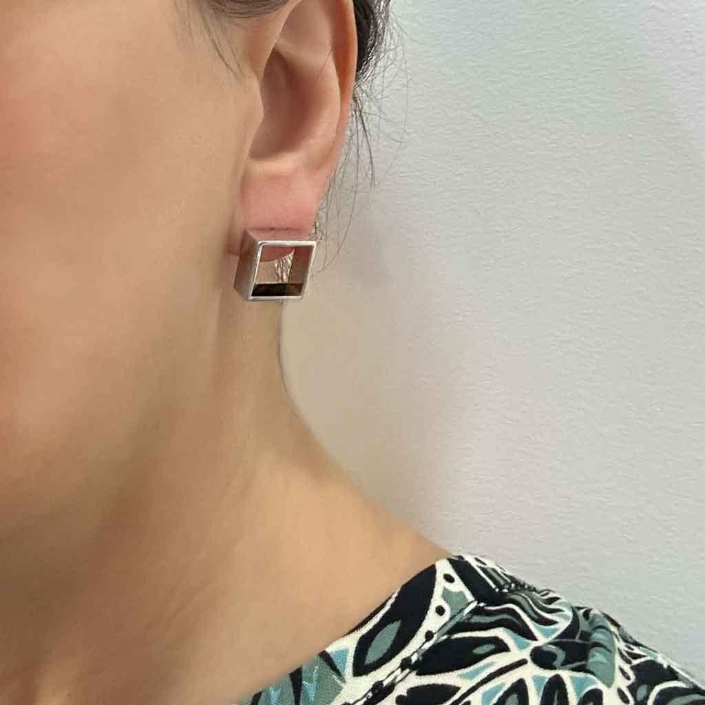 Geometric | Square white gold earrings - Lizunova Fine Jewels