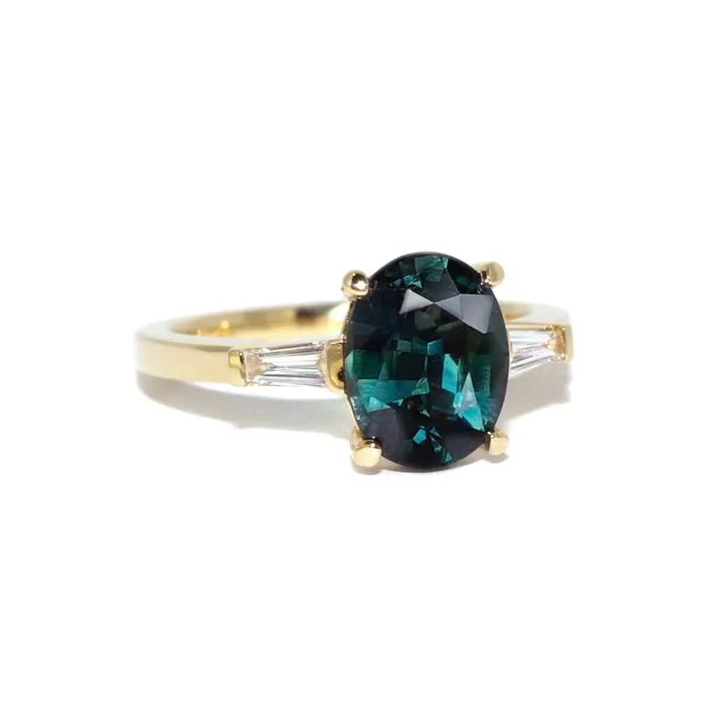 Grace | Oval teal sapphire & diamond engagement ring - Lizunova Fine Jewels