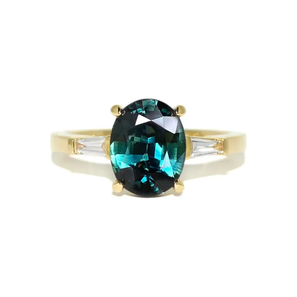 Grace | Oval teal sapphire & diamond engagement ring - Lizunova Fine Jewels