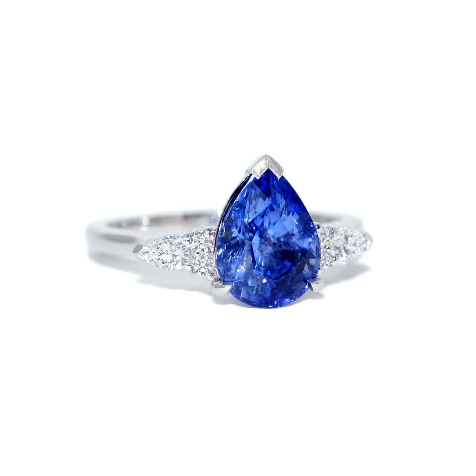 Kai | Pear cut Ceylon blue sapphire diamond engagement ring - Lizunova Fine Jewels