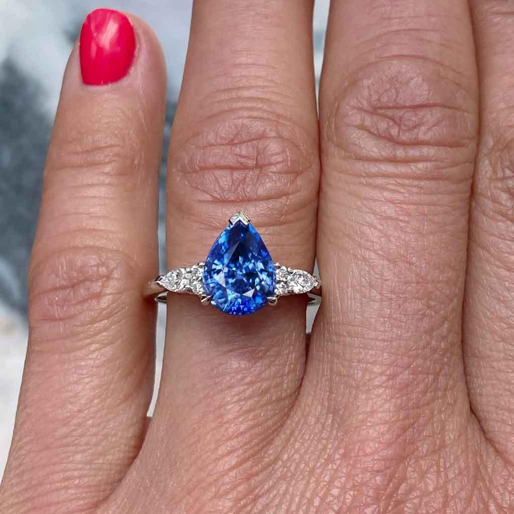 Kai | Pear cut Ceylon blue sapphire diamond engagement ring - Lizunova Fine Jewels