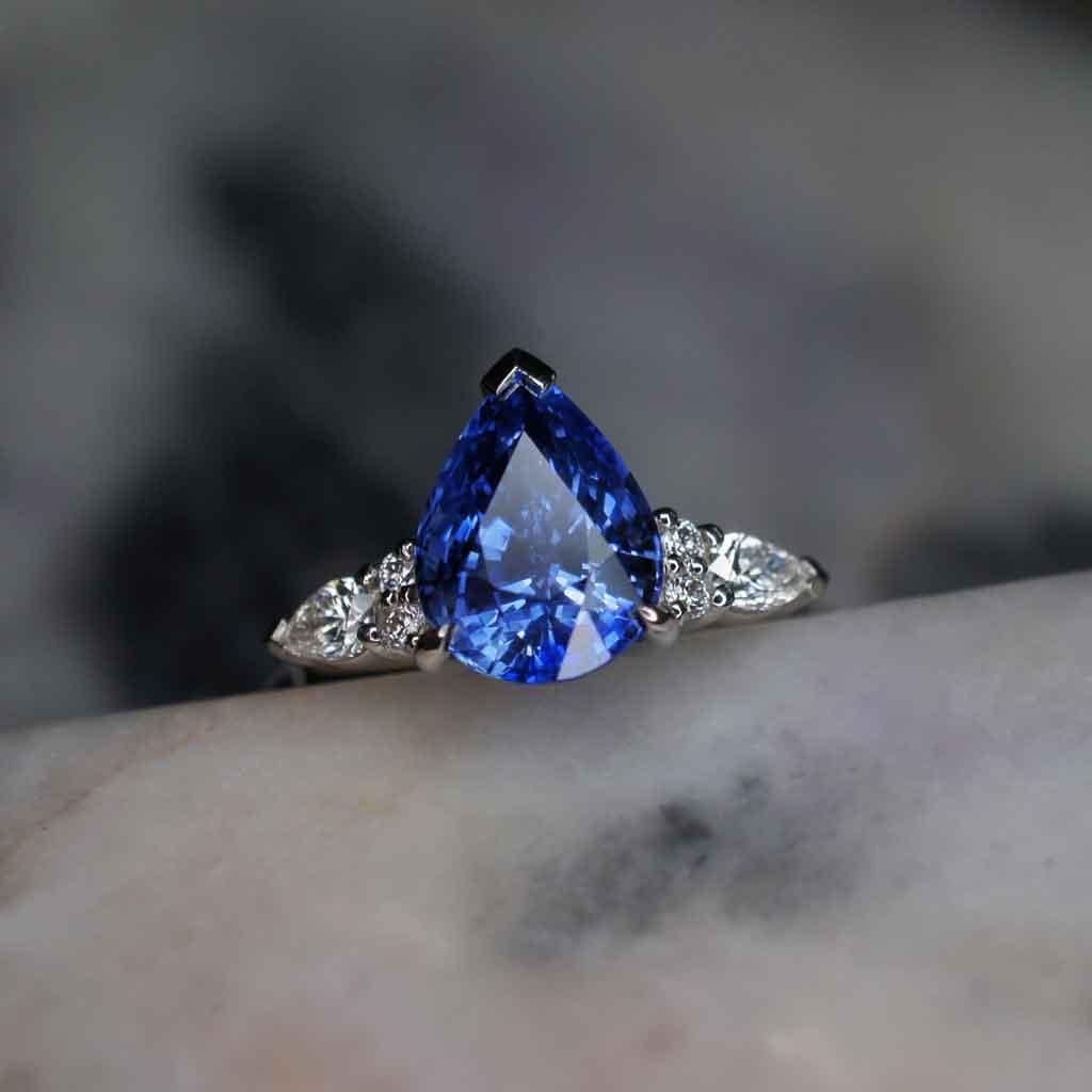 Kai | Pear cut Ceylon blue sapphire diamond engagement ring - Lizunova Fine Jewels