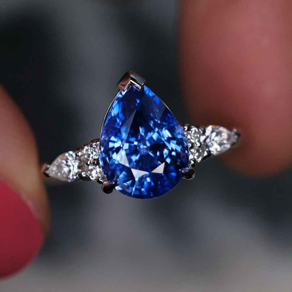 Kai | Pear cut Ceylon blue sapphire diamond engagement ring - Lizunova Fine Jewels
