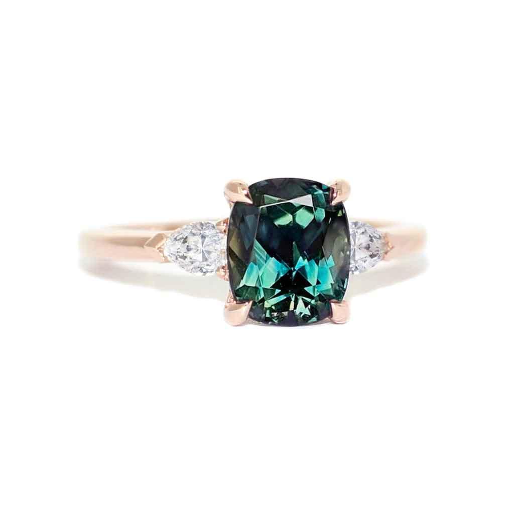 Laura | Cushion teal sapphire engagement ring - Lizunova Fine Jewels