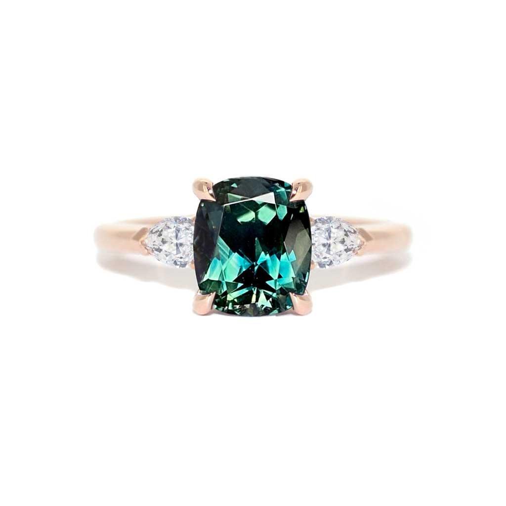 Laura | Cushion teal sapphire engagement ring - Lizunova Fine Jewels