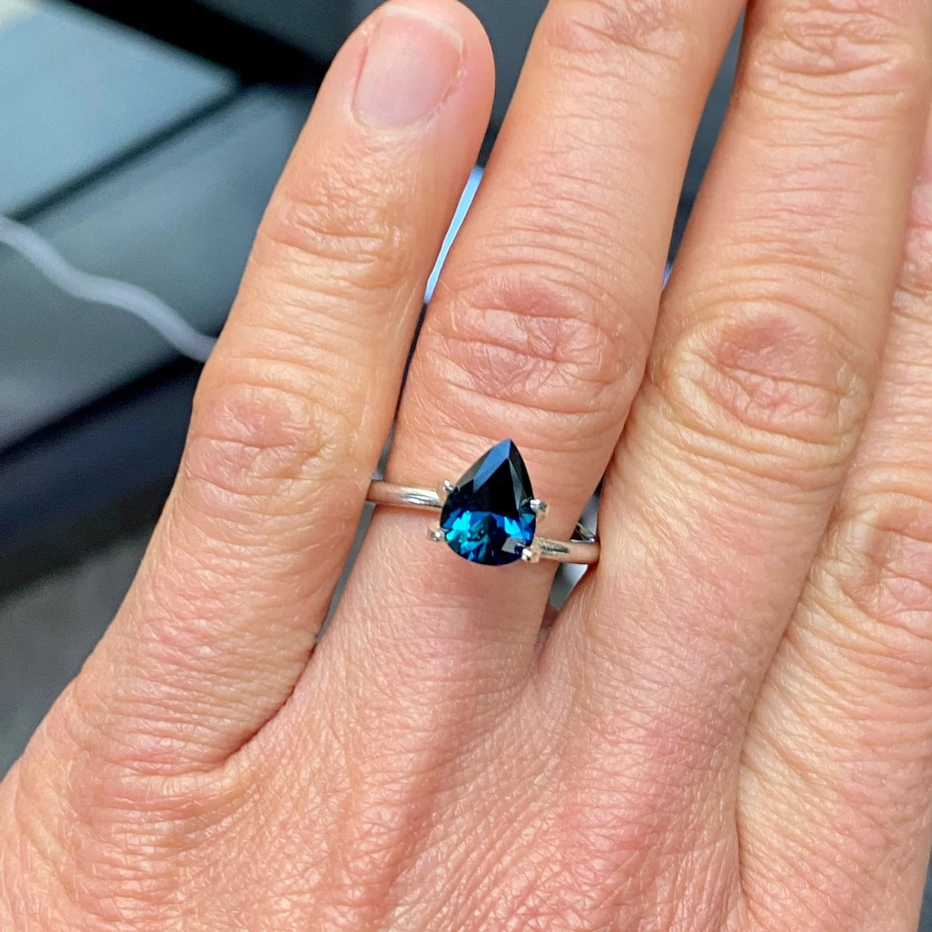 1.73ct pear cut Australian teal sapphire - Lizunova Fine Jewels