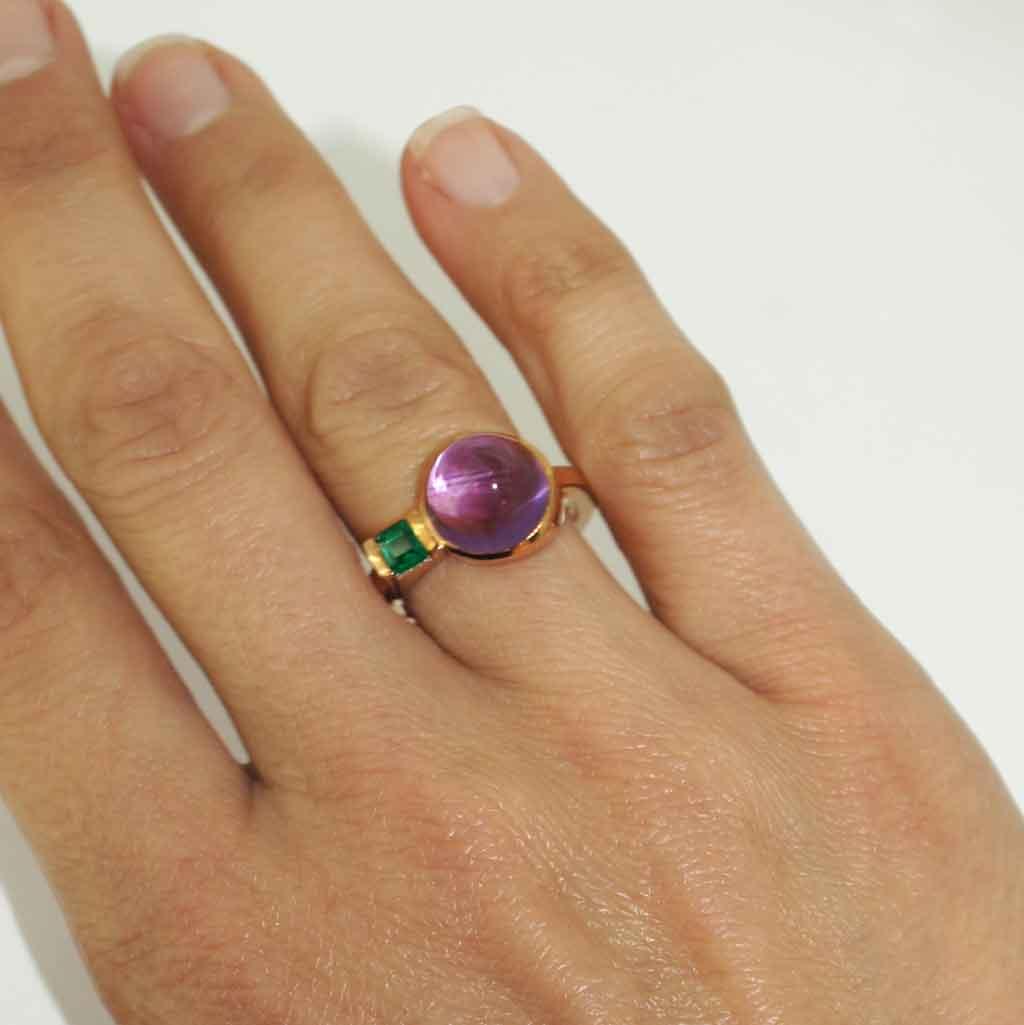 Deux | Amethyst & emerald toi et moi ring - Lizunova Fine Jewels