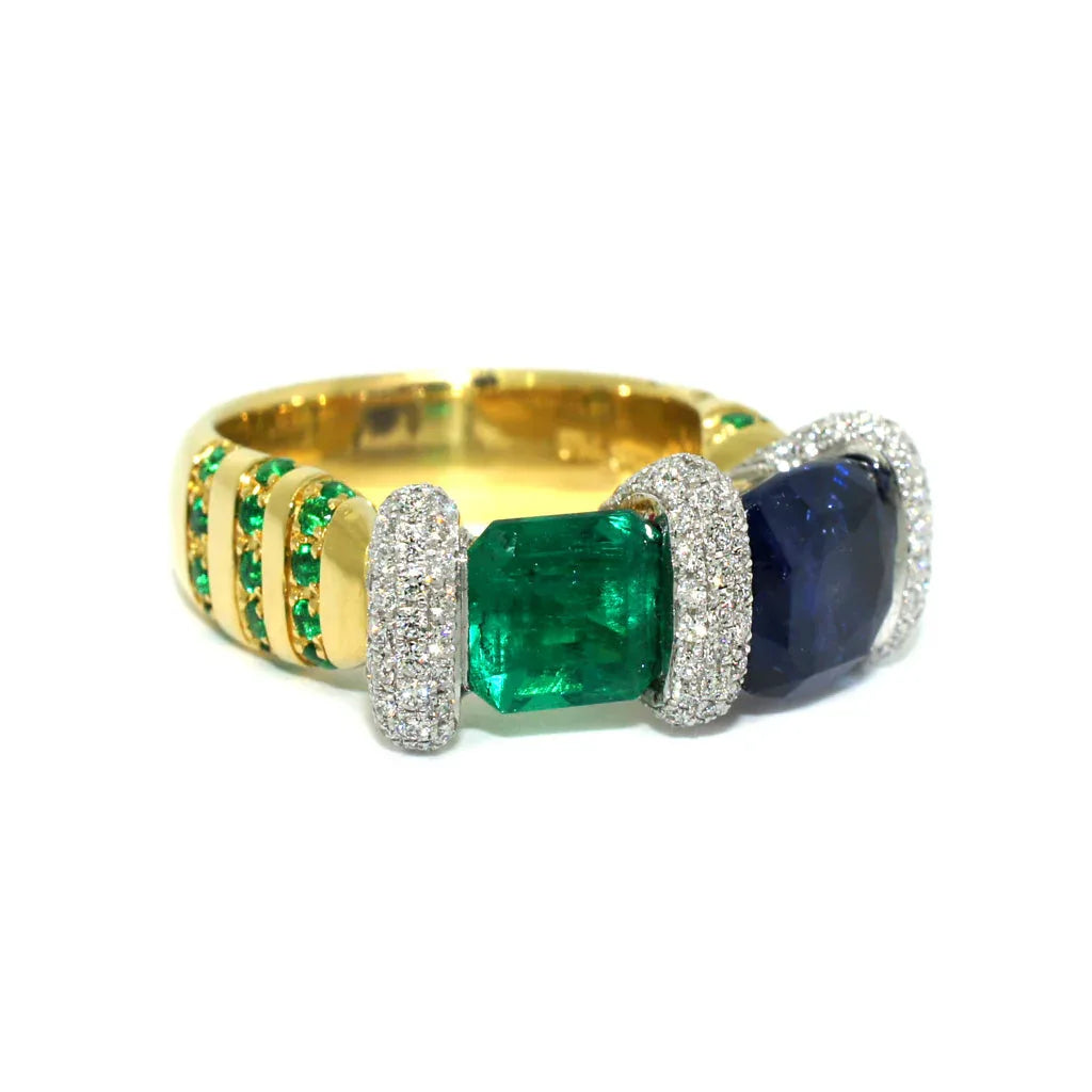 Rome | Sapphire, emerald & diamond ring - Lizunova Fine Jewels