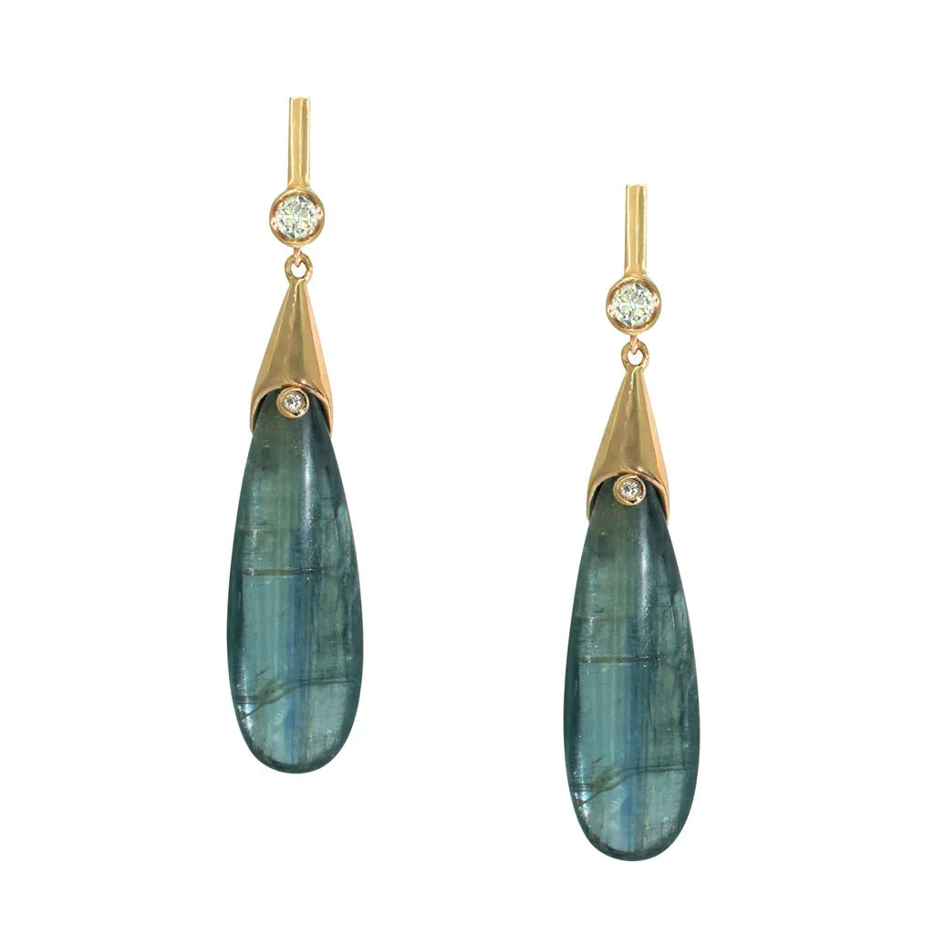 Raindrop | Kyanite & diamond rose gold earrings - Lizunova Fine Jewels