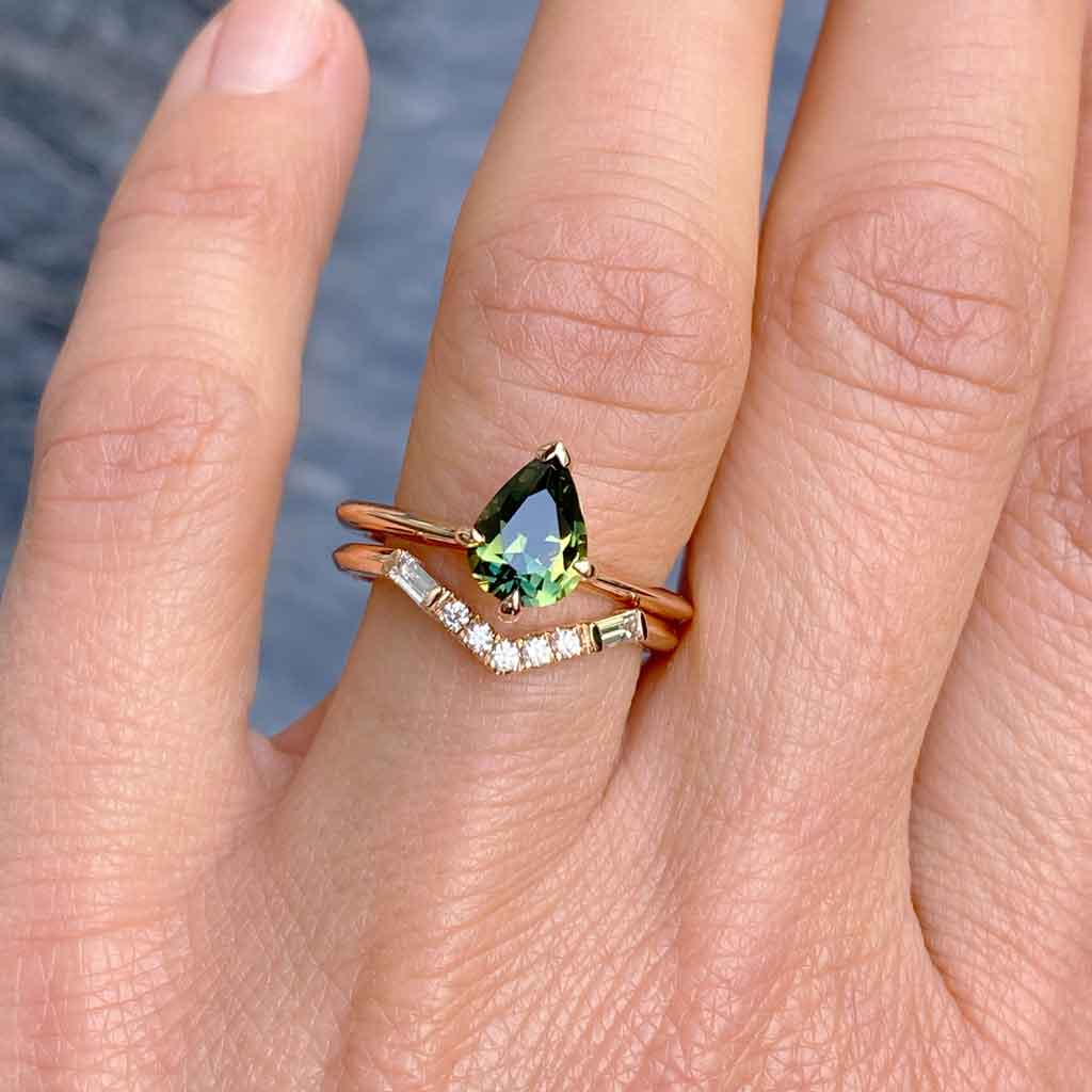 Australian parti teal sapphire bespoke engagement rings Sydney jeweller Lizunova Fine Jewels Sydney Australia SKU00115