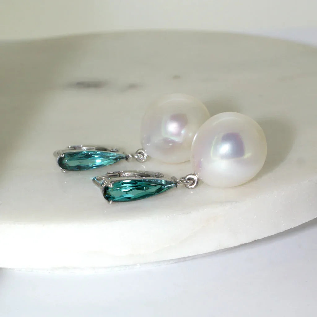 Madison | South Sea pearl & tourmaline earrings - Lizunova Fine Jewels