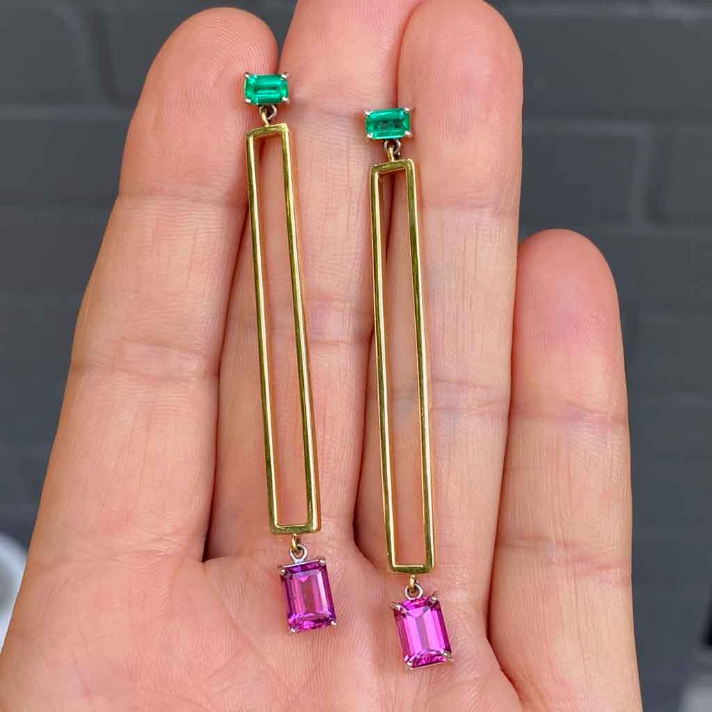 Manhattan-Emerald-&-Pink-Spinel-Earrings-art-deco-Lizunova-Fine-Jewels-jeweller-Sydney-NSW-Australia