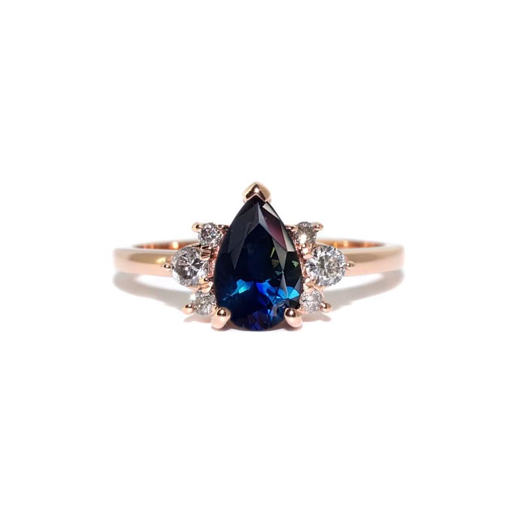 Maya | Parti sapphire, salt & pepper diamond engagement ring - Lizunova Fine Jewels