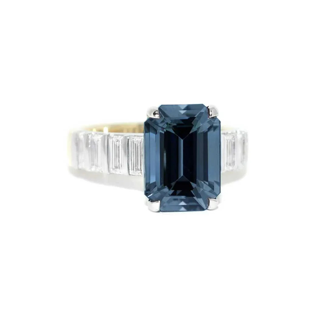 Mercer | Emerald cut grey spinel engagement ring - Lizunova Fine Jewels