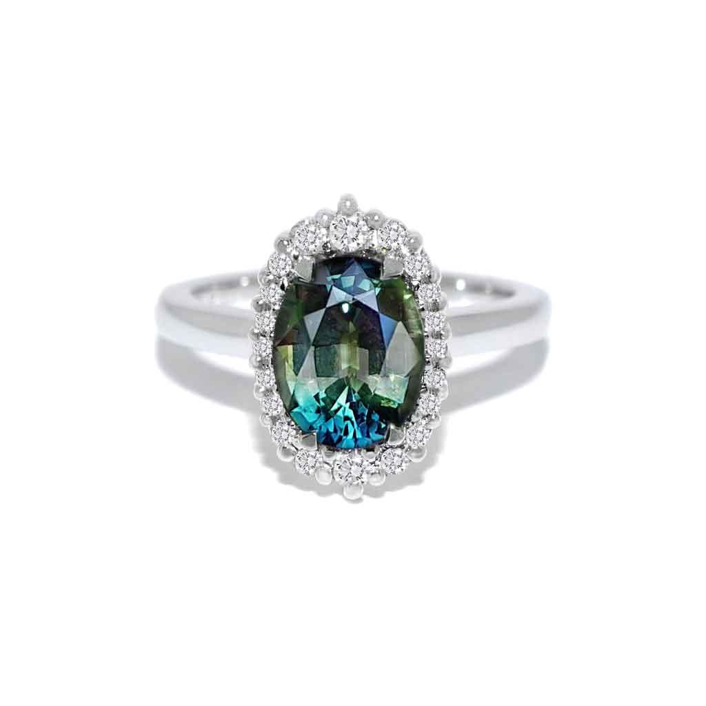 Modena | Parti sapphire diamond halo engagement ring - Lizunova Fine Jewels