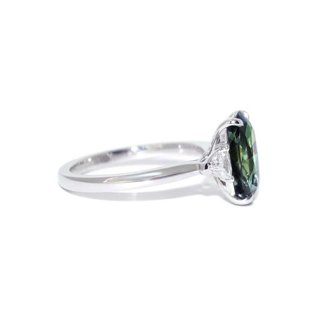 Nola | Oval green sapphire diamond trilliant engagement ring - Lizunova Fine Jewels