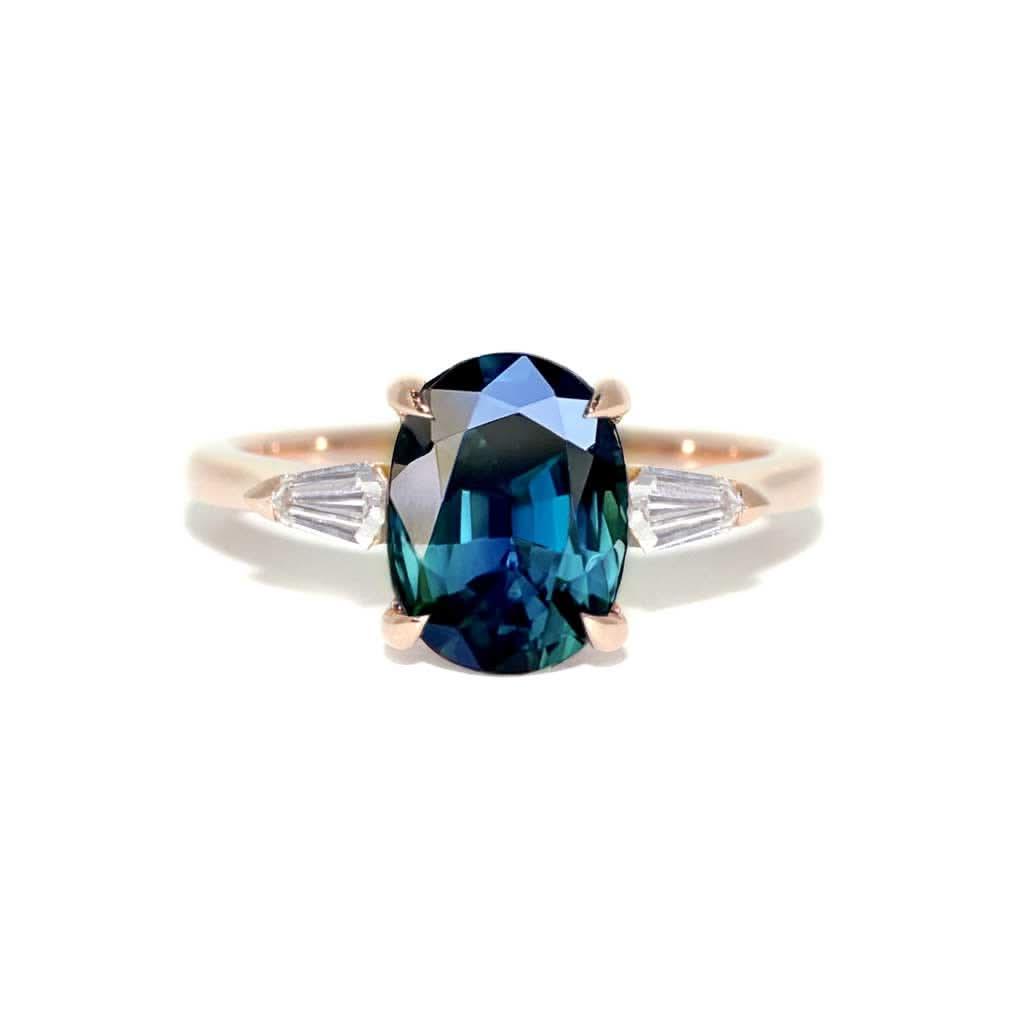 Perth | Oval teal sapphire & kite diamond engagement ring - Lizunova Fine Jewels