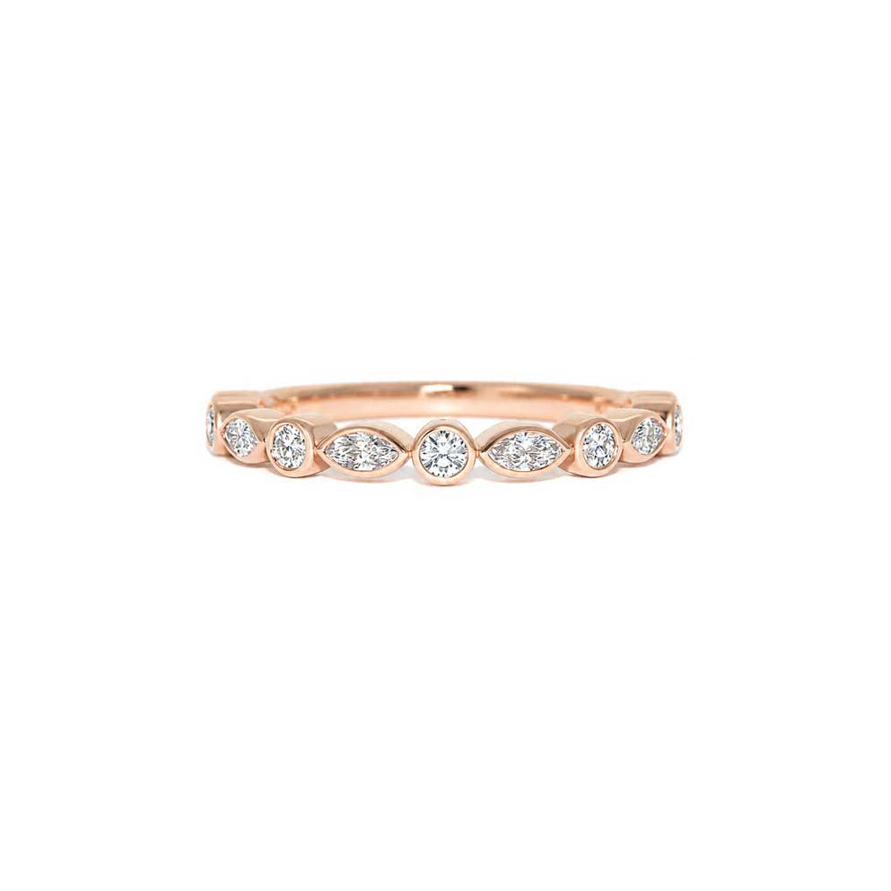 Marquise and round diamond wedding band in 18k rose gold, handcrafted in Sydney by Lizunova