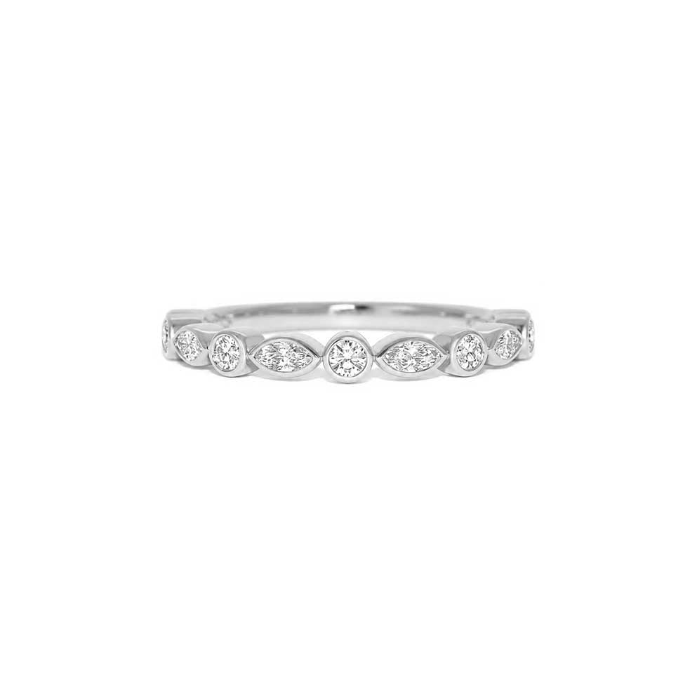 Marquise and round diamond wedding band in 18k white gold or platinum, handcrafted in Sydney by Lizunova
