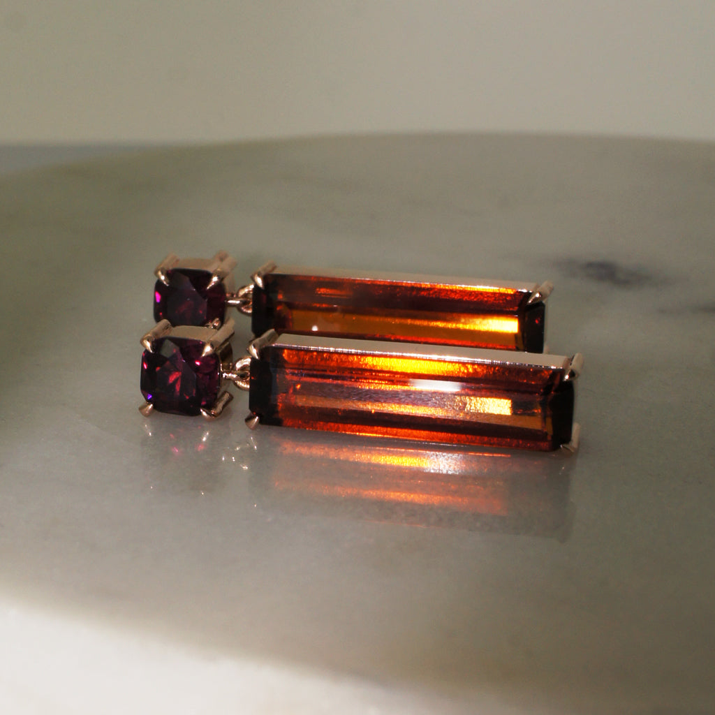 Soho-Lizunova-bespoke-orange-red-garnet-rose-gold-earrings-Lizunova-Fine-Jewels-Sydney-NSW-Australia
