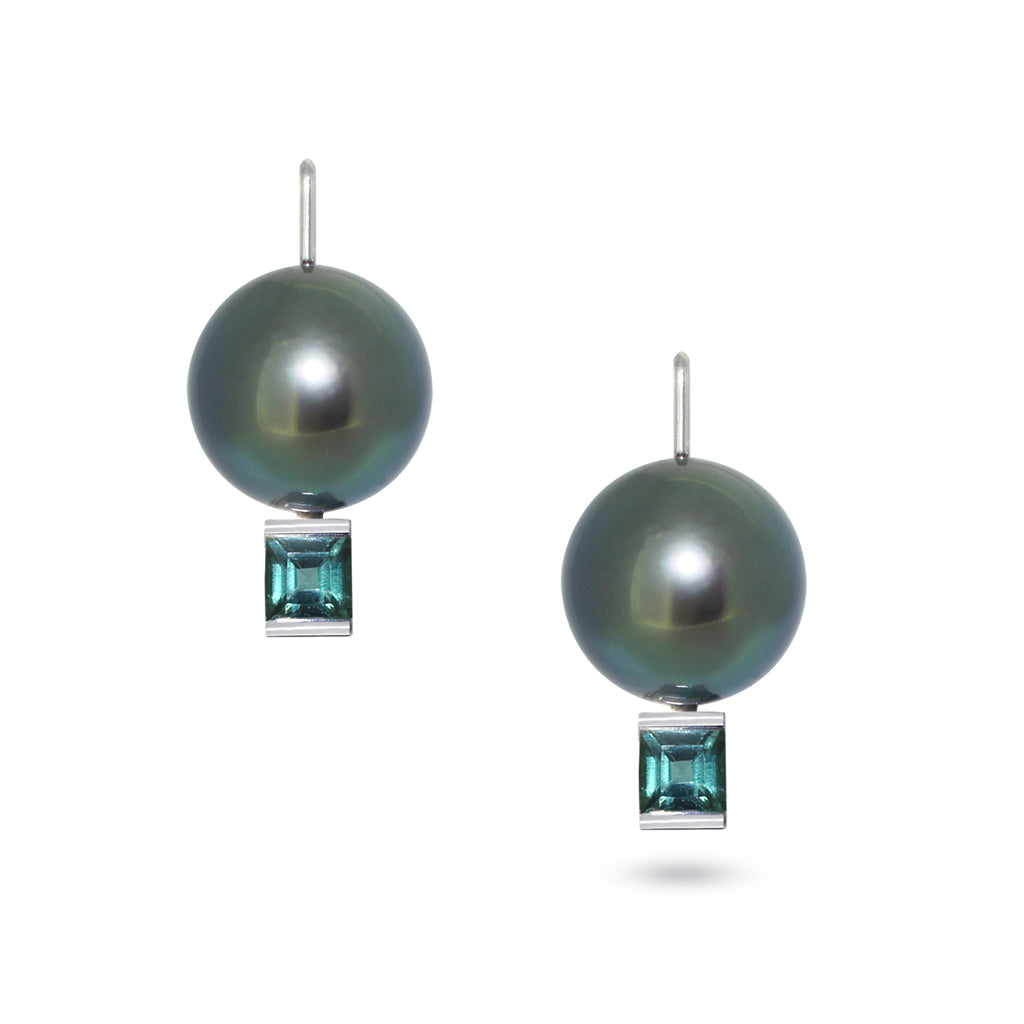 Tahiti-Grey-pearl-teal-tourmaline-white-gold-earrings-Lizunova-Fine-Jewels-jeweller-Sydney-NSW-Australia