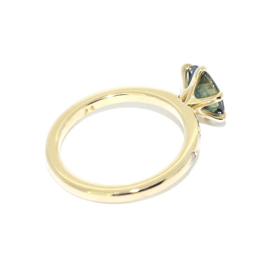 Australian parti teal sapphire bespoke engagement rings Sydney jeweller Lizunova Fine Jewels Sydney Australia SKU00154-1
