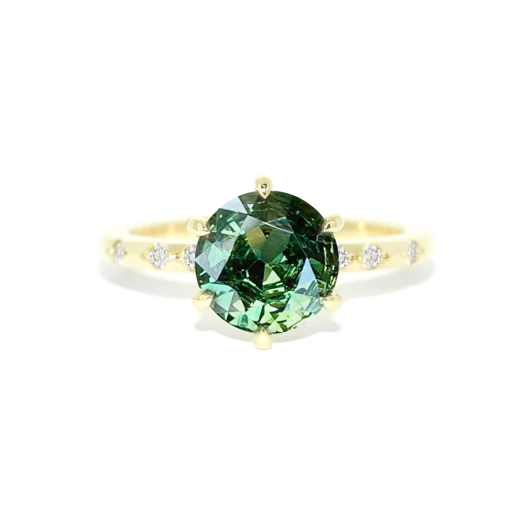 Australian parti teal sapphire bespoke engagement rings Sydney jeweller Lizunova Fine Jewels Sydney Australia SKU00154-1