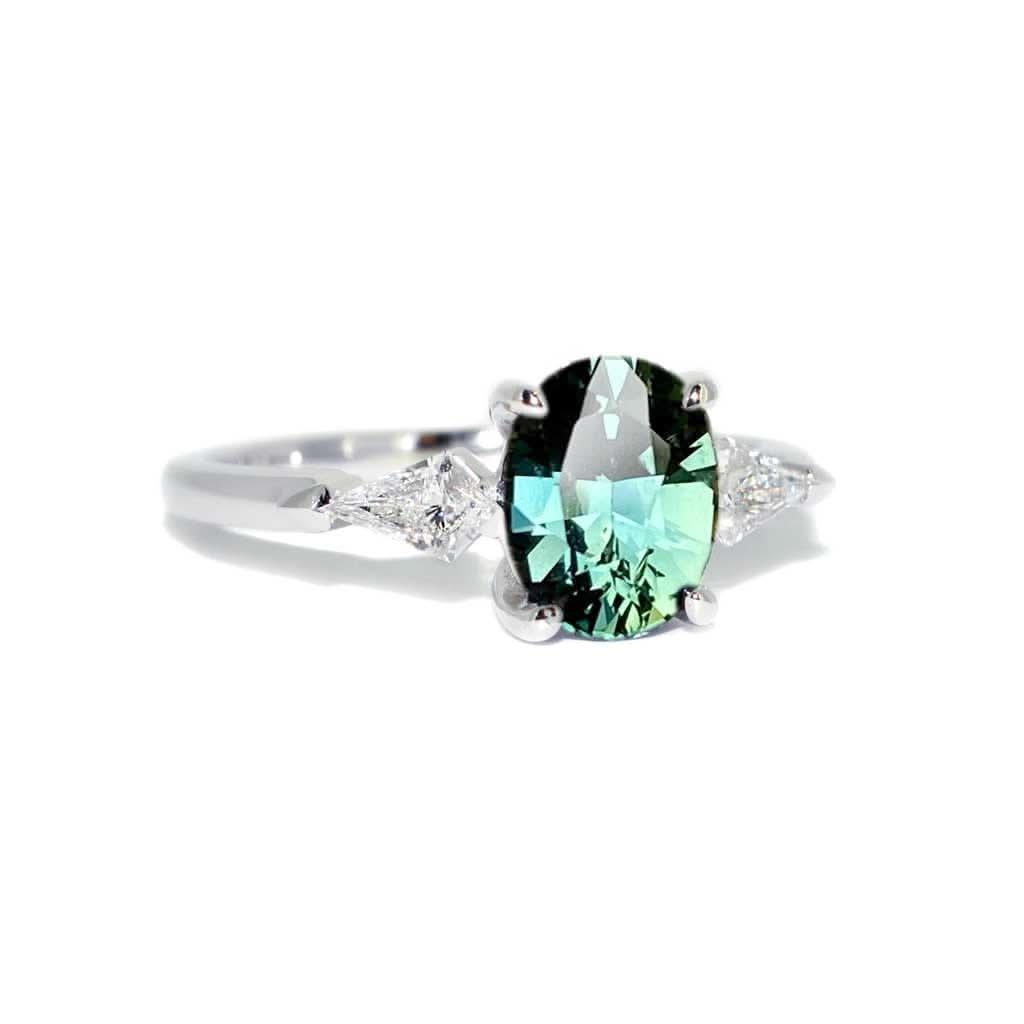 Vera | Oval teal sapphire diamond kite engagement ring - Lizunova Fine Jewels