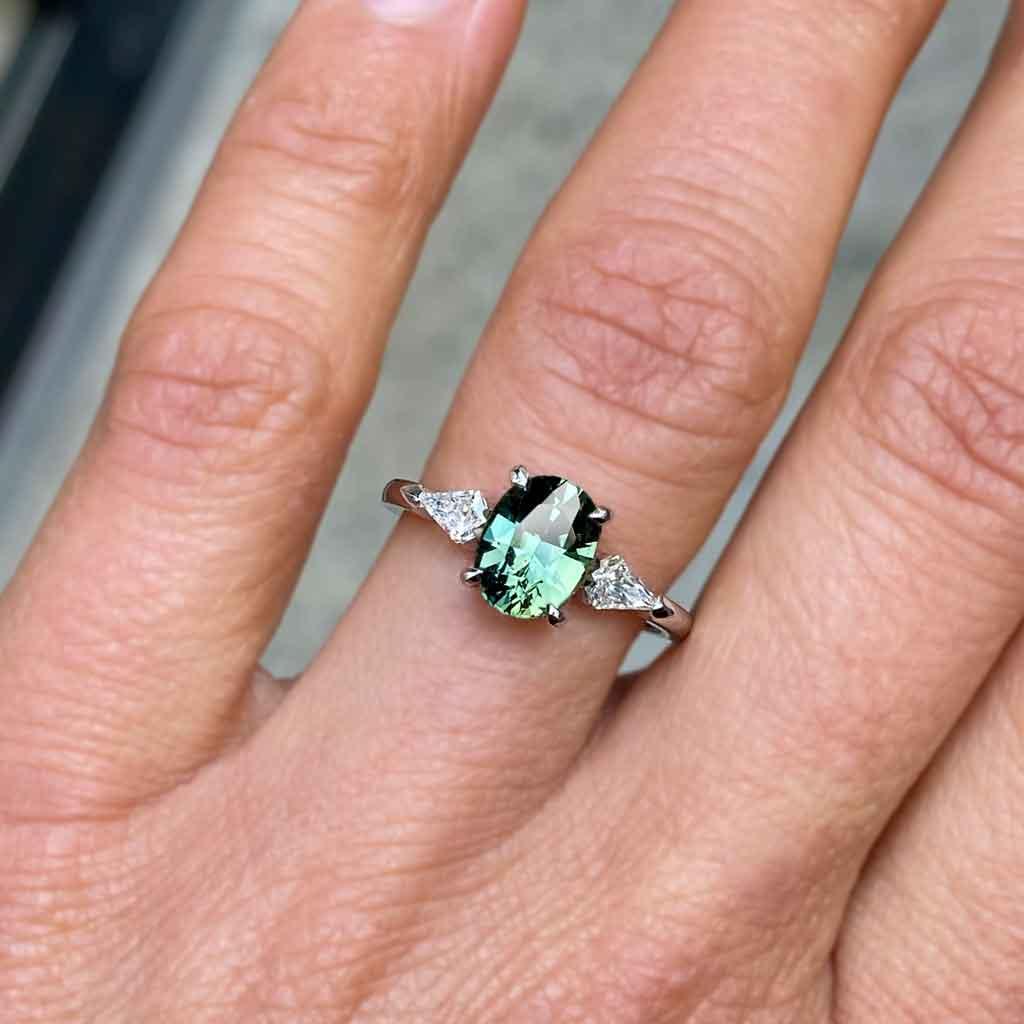 Vera | Oval teal sapphire diamond kite engagement ring - Lizunova Fine Jewels