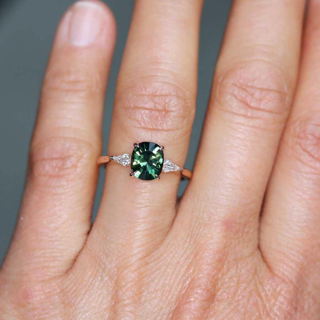 Vera | Cushion parti sapphire diamond kite engagement ring - Lizunova Fine Jewels