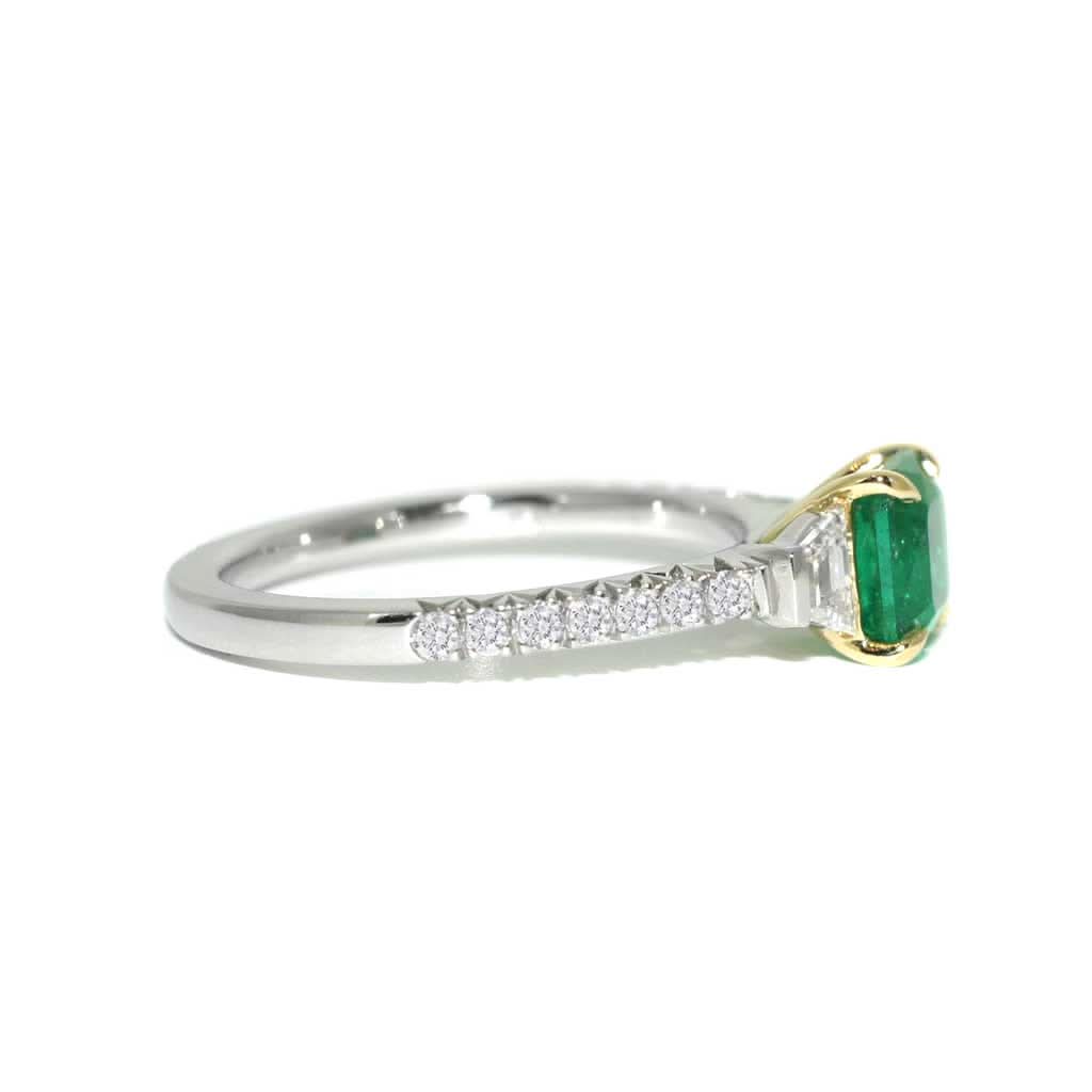 Natural Colombian emerald and diamond ring in platinum and 18k gold by Sydney jeweller Lizunova Fine Jewels, Australia