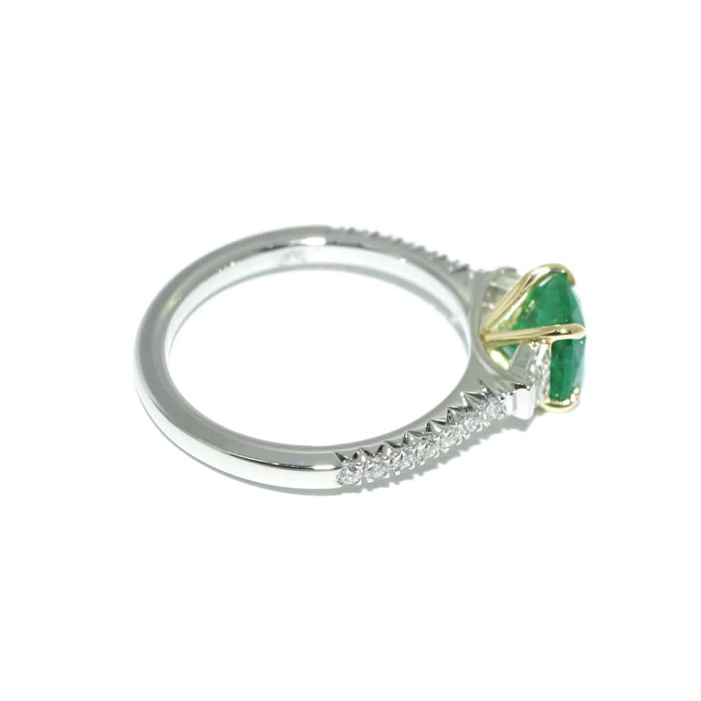 Natural Colombian emerald and diamond ring in platinum and 18k gold by Sydney jeweller Lizunova Fine Jewels, Australia