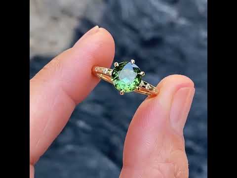 Australian light green sapphire engagement ring in 18k gold, Sydney jeweller Lizunova Fine Jewels