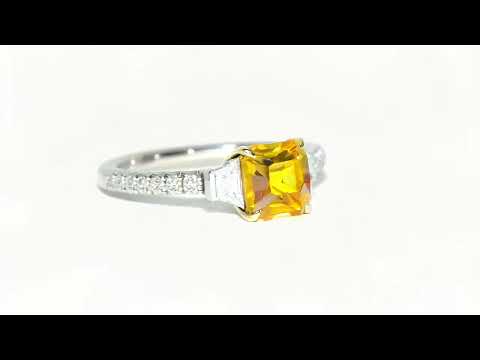 Emerald cut yellow sapphire & diamond engagement ring, Sydney jeweller Lizunova Fine Jewels