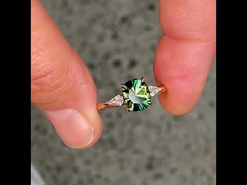 Vera Australian green parti sapphire and diamond engagement ring, Sydney jeweller Lizunova Fine Jewels, Australia