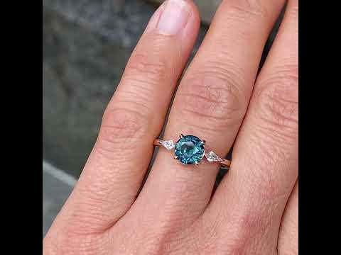 Vera teal sapphire and diamond engagement ring, Sydney jeweller Lizunova Fine Jewels, Australia