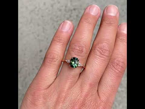 Vera Australian green parti sapphire and diamond engagement ring, Sydney jeweller Lizunova Fine Jewels, Australia