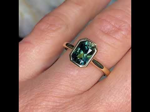 Arina bezel set emerald cut Australian parti sapphire engagement ring - Lizunova Fine Jewels