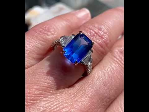 Annick | Emerald cut blue sapphire diamond engagement ring by Sydney jeweller Lizunova
