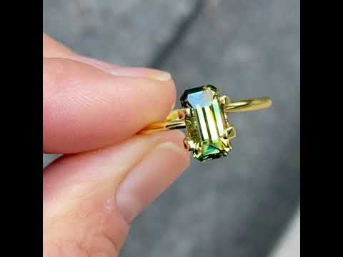 1.97ct emerald cut Australian green sapphire, Sydney jeweller Lizunova Fine Jewels