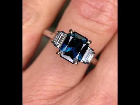 Celine - Art Deco emerald cut sapphire & diamond engagement ring - Lizunova