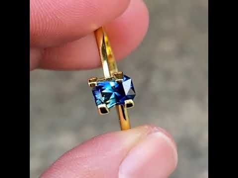 0.93ct emerald cut Australian parti sapphire, Sydney jeweller Lizunova Fine Jewels