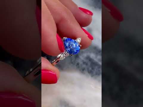 Bespoke cornflower blue sapphire engagement ring in platinum, Sydney jeweller Lizunova Fine Jewels