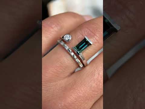 Manhattan toi et moi ring with Australian teal sapphire & diamond, Sydney jeweller Lizunova