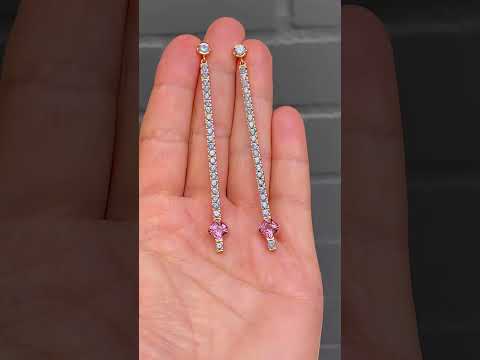 'Lily' long drop earrings in 18k rose gold with natural blue sapphires & natural Malaya garnets, by Sydney jeweller Lizunova Fine Jewels
