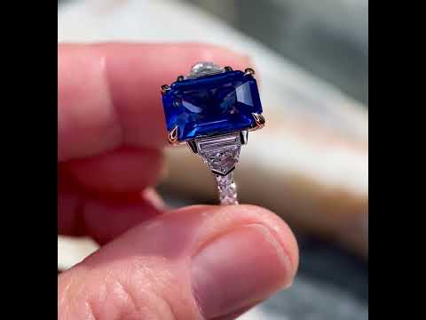Annick | Emerald cut blue sapphire diamond engagement ring by Sydney jeweller Lizunova